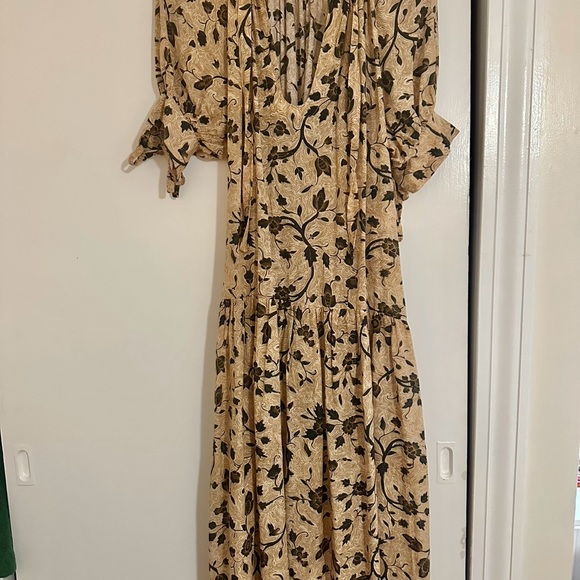 Ulla Johnson Floral Midi Dress in Tan and Black - Picture 4 of 4